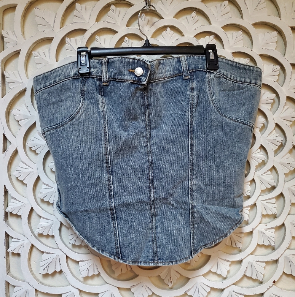 Pretty Little Thing Denim Boustier Top Corset Light Was Size 22 NWT